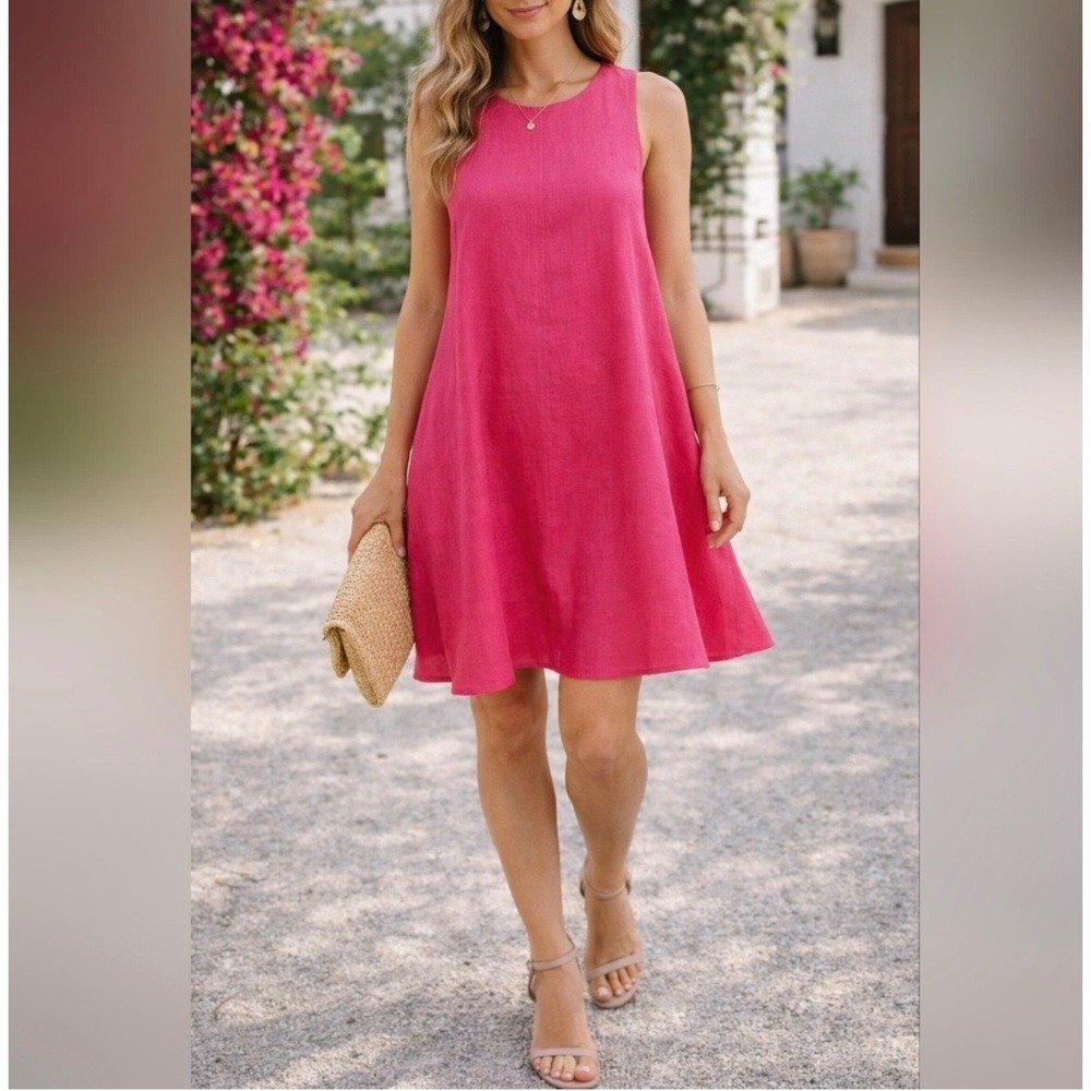 Maeve‎ Anthropologie Melbourne Swing Dress Hot Pink Linen Sleeveless Small